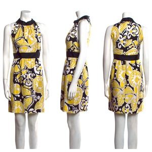 Milly of New York Yellow Black Mod Butterfly Print Silk Mini Dress Size 2